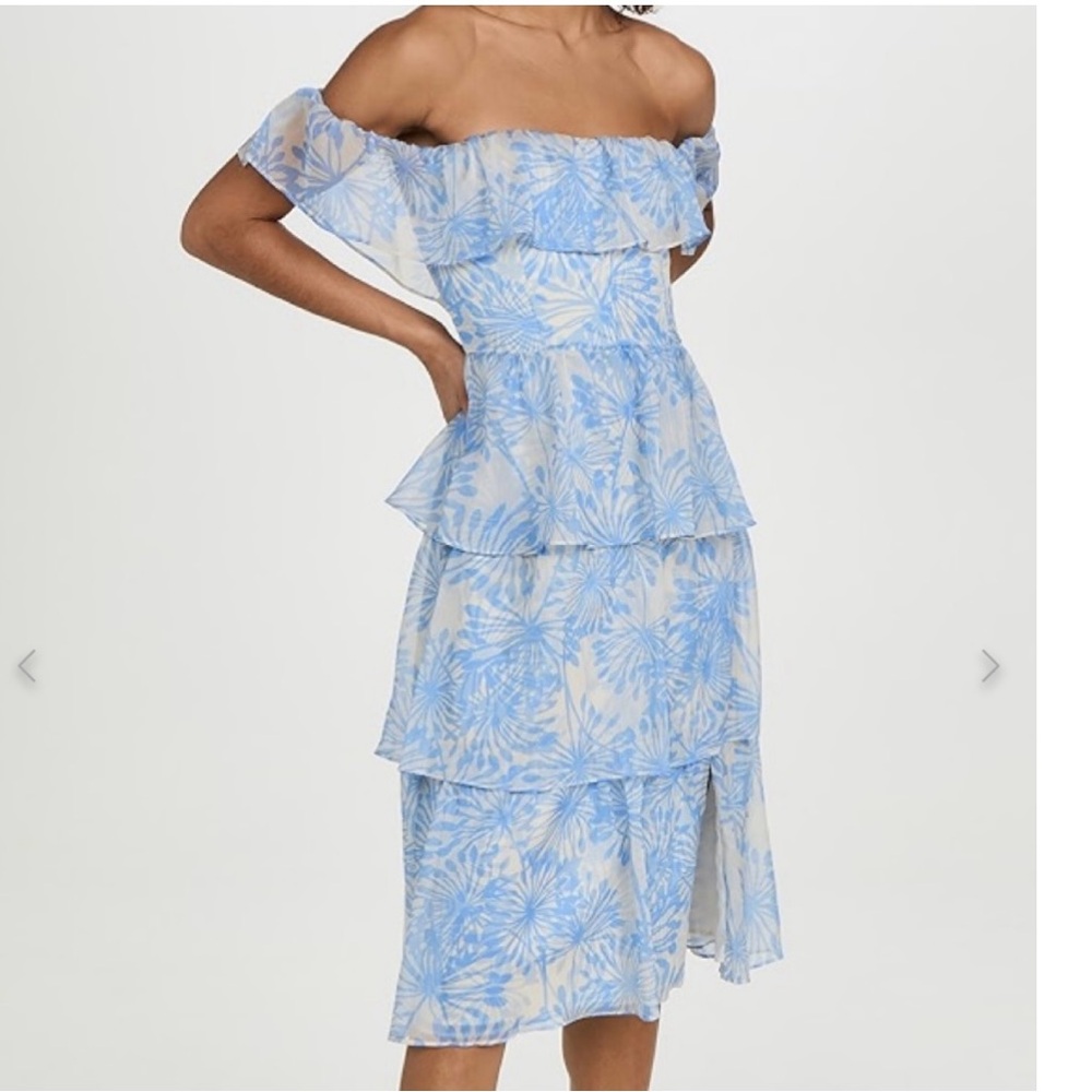 Blue Floral Off-Shoulder Dress